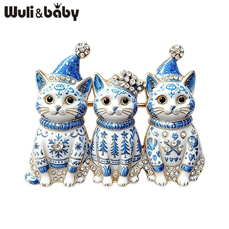 PENDRA Trio Christmas Cat Brooch