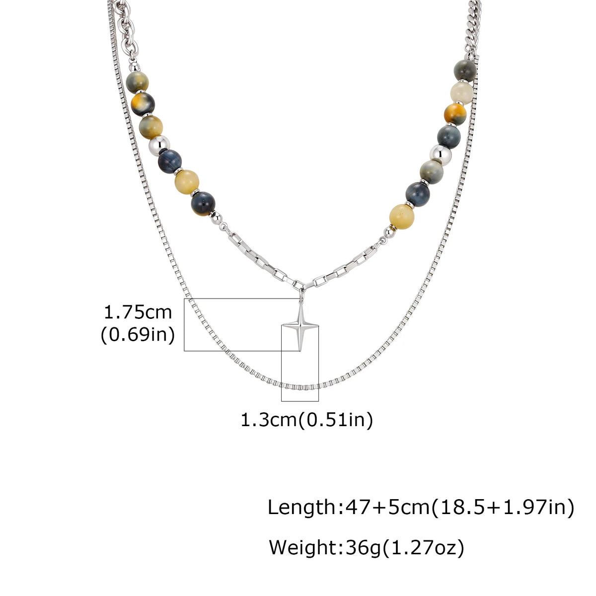 Hiphop Star Cross Chain Necklaces for Men Boys,Stainless Steel Punk Double Layers Chain Collars,Unisex Jewelry
