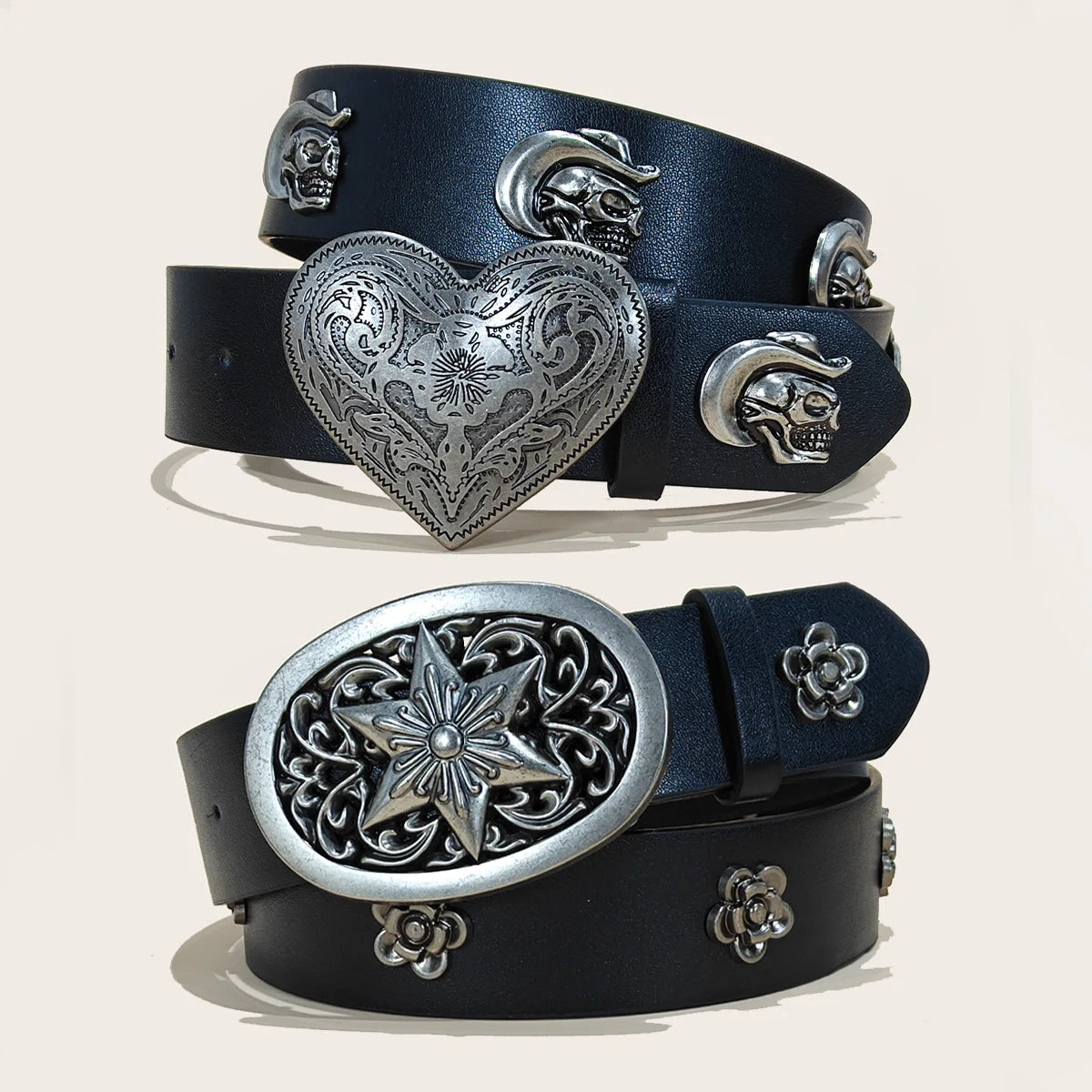 Men and Women's Belt Skull Cross Rivet Wide Belt Personalized Buckle Street Trend Punk HipHop Style Y2K Belt Jeans Belt Gothic