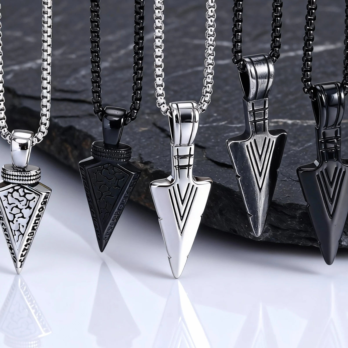 Vintage Viking Triangular Spearhead Necklace for Men,Stainless Steel Casting Triangular Arrow Pendant,Talisman Jewelry Gift