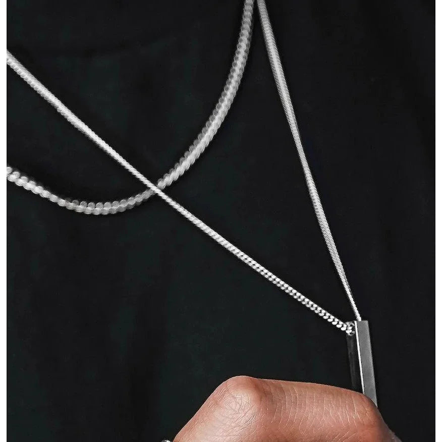 Mens Vertical Bar Necklaces,Stacking Stainless Steel Geometric Pendant with Wheat Rope Cuban Chain,Male Jewelry Gift