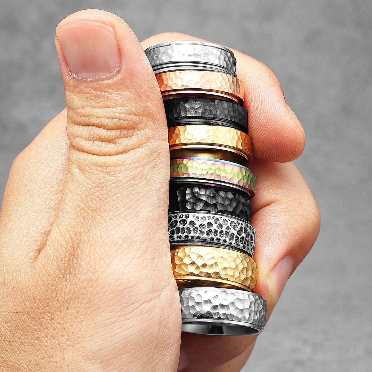 Beat Forging Meteorite Men Rings Stainless Steel Retro Punk Rock Simple Women Jewelry Fashion Accessories Gift Wholesale