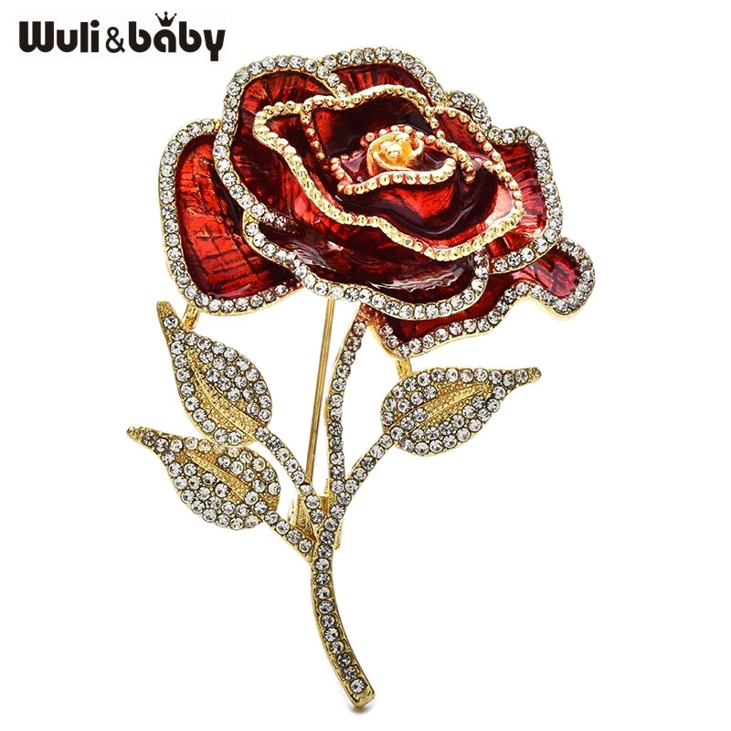 PENDRA Rosalie Red Enamel Rose Brooch