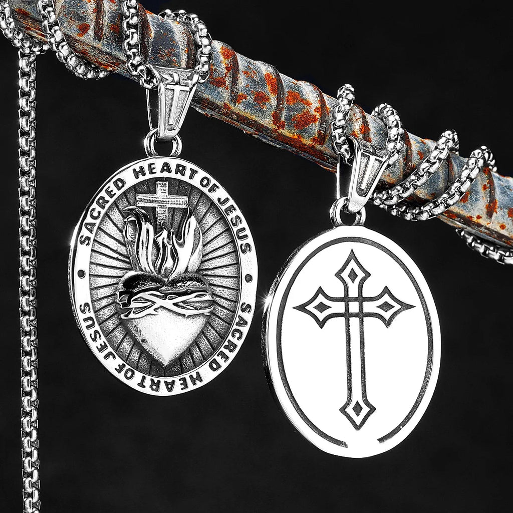 PENDRA Sacred Heart Jesus Steel Necklace