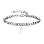 Mens Initials Cuban Links Bracelets,Stainless Steel A-Z 26 Letters Alphabet Charm Chain Wristband Adjustable,Casual Jewelry Gift