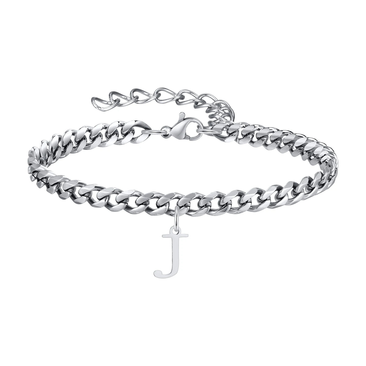 Mens Initials Cuban Links Bracelets,Stainless Steel A-Z 26 Letters Alphabet Charm Chain Wristband Adjustable,Casual Jewelry Gift