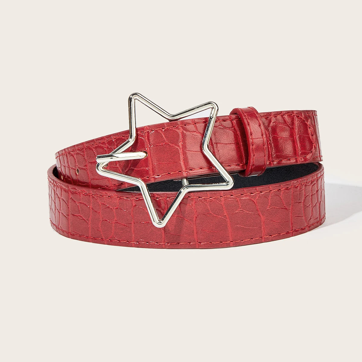 Hip-hop Retro Ladies Belt Gothic Punk Five-pointed Star Buckle Pu Leather Girdle Rock Y2k Popular Red Gothic Jeans Waistband