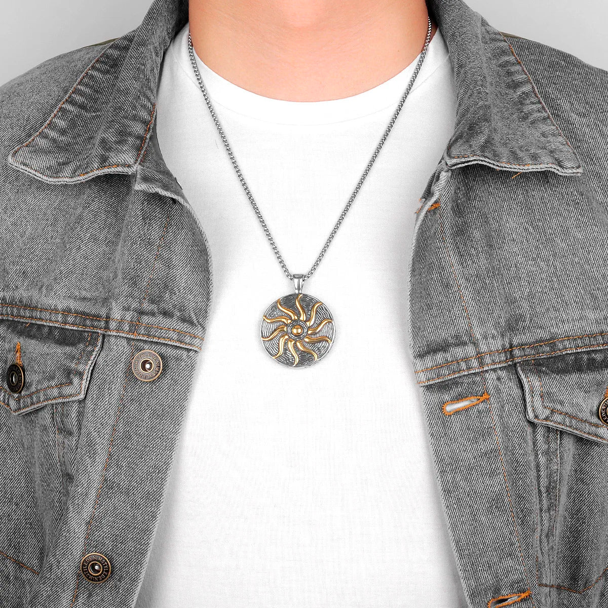 PENDRA Apollo Talisman Sun Steel Necklace