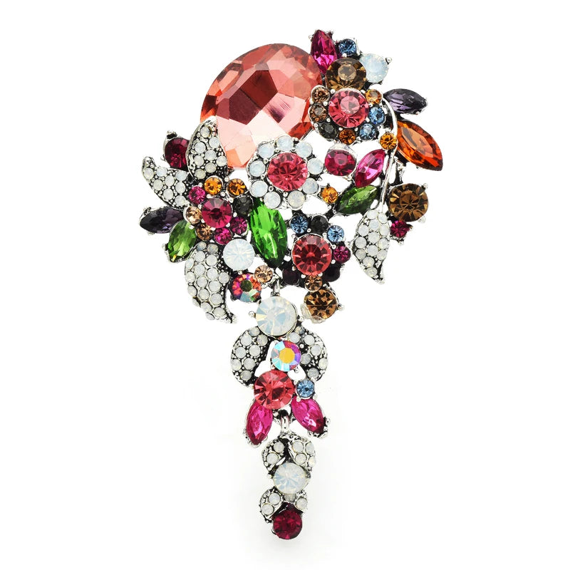 PENDRA Royale 3-Color Crystal Flower Palace Brooch