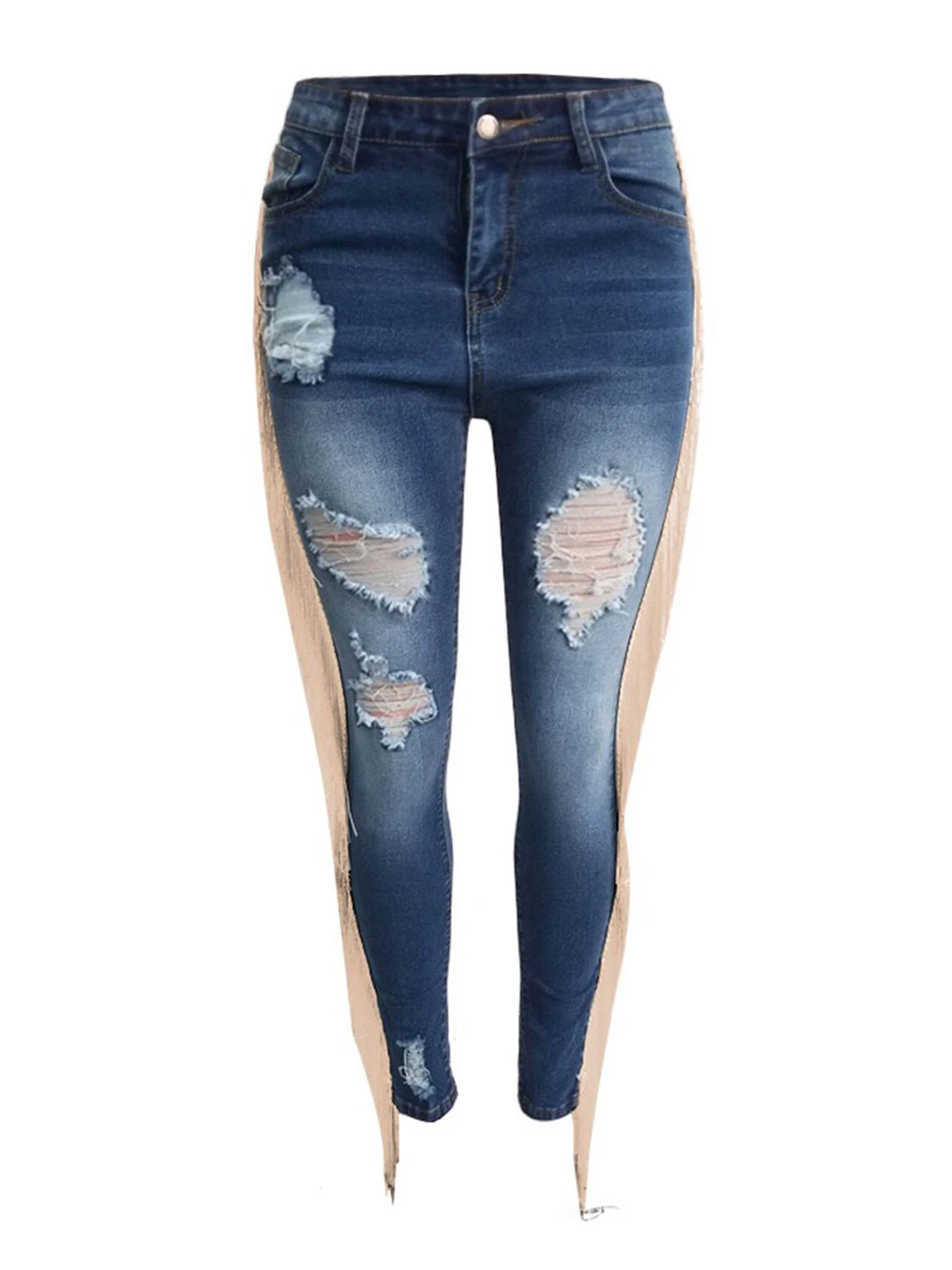 2026 New Women's High Waist Elastic Hole Slim Jeans, Wool Tassel Washed Distressed Jeans, Y2K Style, Hip Lift Design
