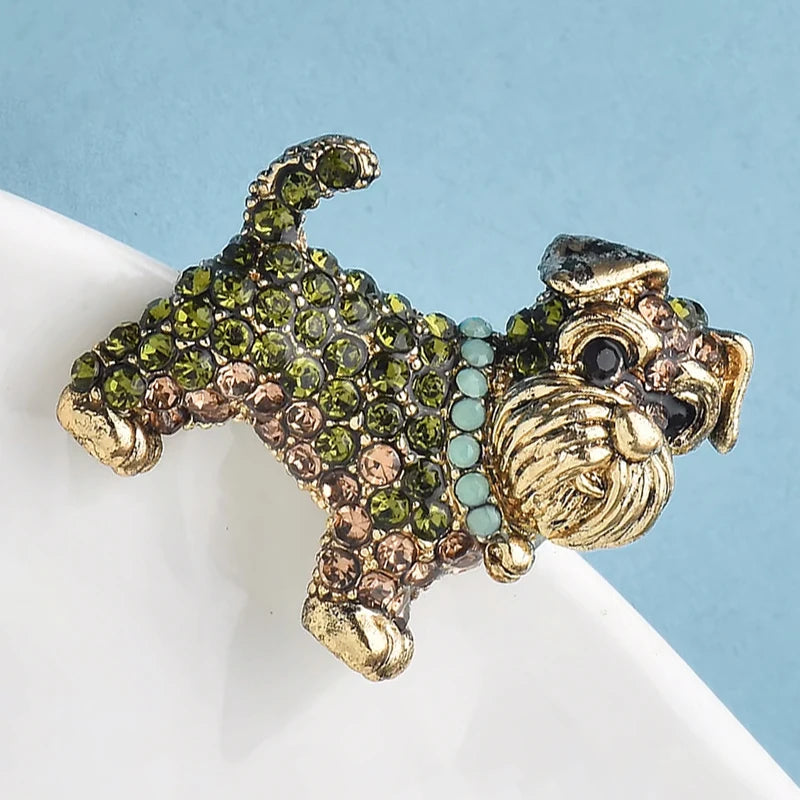 PENDRA Schnauzer Rhinestone Dog Brooch