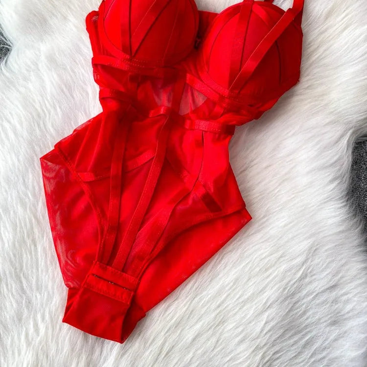 Sexy spicy girl with chest cushion jumpsuit women's summer new see through mesh slimming sexy niche design camisole vest