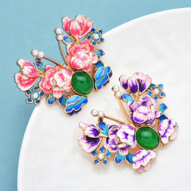 PENDRA Peoniabutterfly Enamel Peony Butterfly Brooch