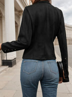 Double breasted solid color casual jacket, elegant long sleeved jacket, suitable for spring and autumn seasons