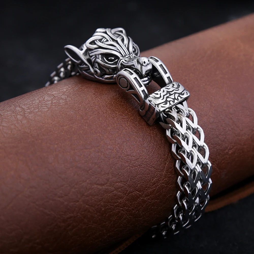 PENDRA Vikingwolf Stainless Steel Wolf Head Bangle