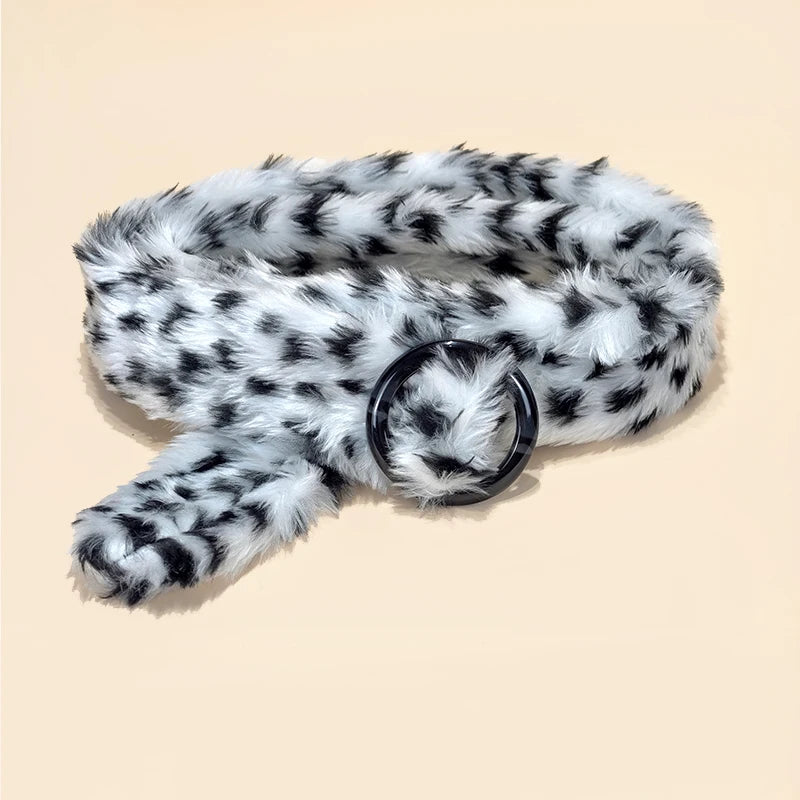 Leopard Print Plush Belt Fashionable Warm Hip-Hop Adjustable Accessories Jeans Belt Personalized Dirty Style Belt