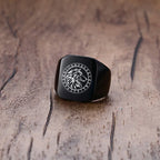 Men Viking Vegvisir Pirate Signet Ring, Free Custom Personalized Stainless Steel Finger Bands Ring for Boys, Amulet Jewelry Gift