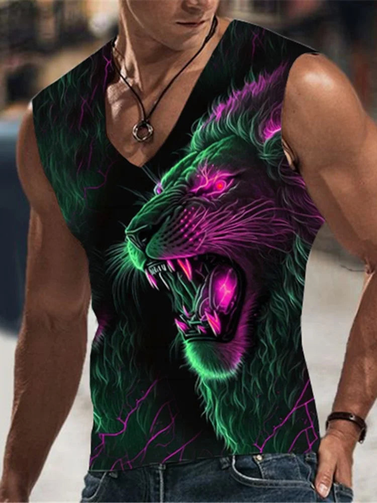PENDRA Sports Sleeveless Neck Lion T-Shirt