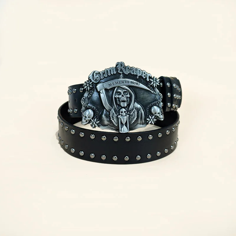 Unisex Desinger Belts For Women and Men High Quality Luxury Brand Punk Black Rivet Jeans Belt Skull Wolf Buckle Gothic Waistband