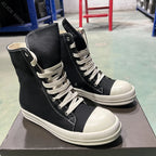 PENDRA Fringe Noir Black Canvas High-Top Zip Lace-Up Fringe Platform Ankle Boots