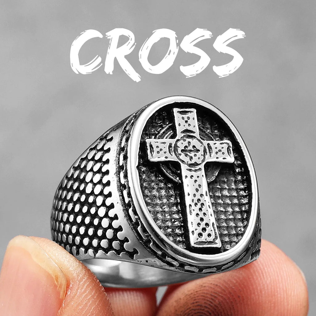 PENDRA Praying Hands Cross Steel Ring
