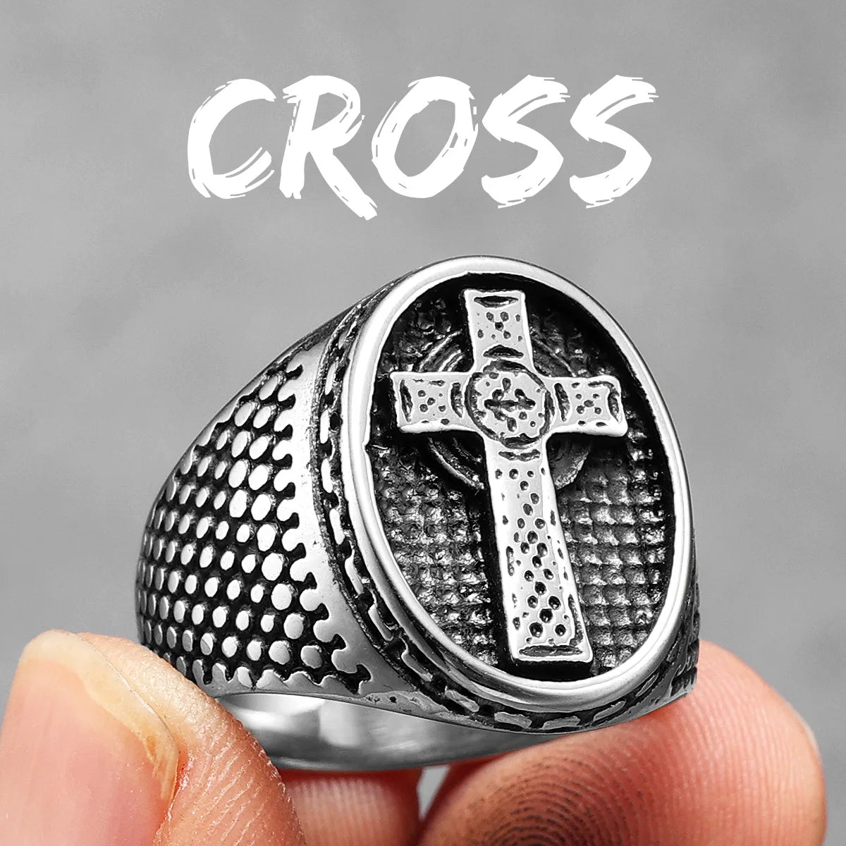 PENDRA Praying Hands Cross Steel Ring