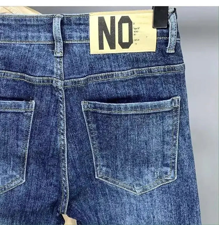 Korean Luxury Clothing Jeans Men's Autumn New High-end Brand Slim-fitting Small Feet Blue Washed Retro Ruffian Handsome Trousers