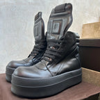 PENDRA Black Geobasket Black Leather 6cm Platform Zip Edition 3 Ankle Boots