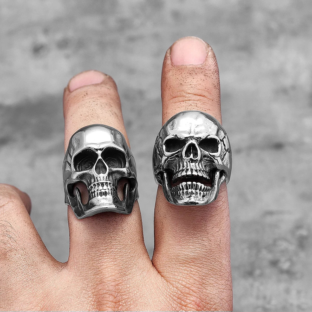 Vintage Broken Skull Stainless Steel Mens Rings Punk Gothic Stylish for Male Boyfriend Biker Jewelry Creativity Gift Wholesale