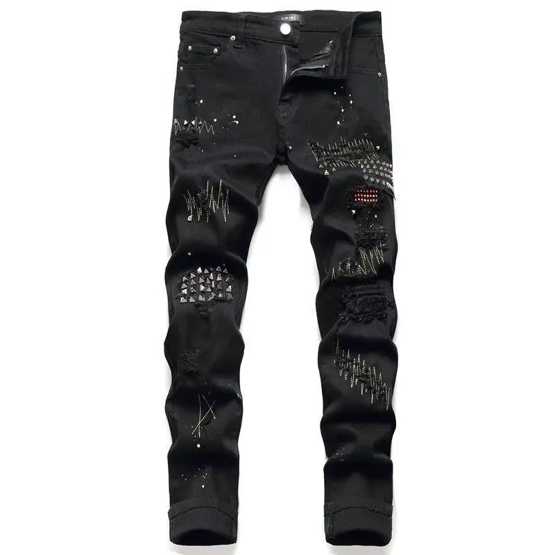 PENDRA Embroidery Elastic Ripped Pants