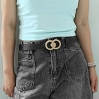 PENDRA Aureine Leather Gold Double-Ring Buckle Minimal Belt
