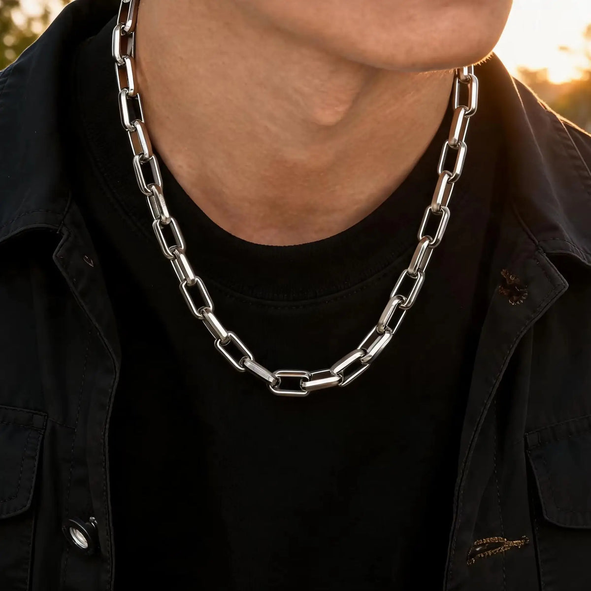 50/55/60cm Bold Rectangle Chain Necklaces for Men Boys,Chunky 9.2mm Square Stainless Steel Collar,Cool Rock Punk Jewelry Gifts