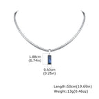 Sea Blue Geometric Pendant Necklace for Men Boys,Stainless Steel Blade Flat Cuban Chain Collars,Hip Hop Cool Jewelry Gift