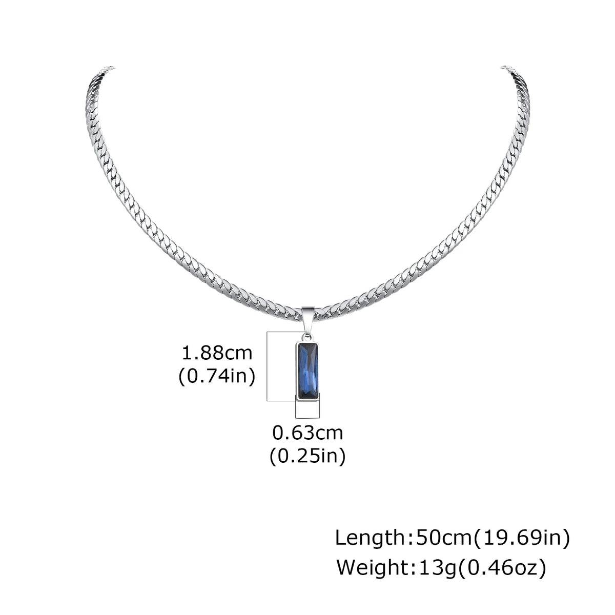 Sea Blue Geometric Pendant Necklace for Men Boys,Stainless Steel Blade Flat Cuban Chain Collars,Hip Hop Cool Jewelry Gift