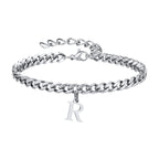 Mens Initials Cuban Links Bracelets,Stainless Steel A-Z 26 Letters Alphabet Charm Chain Wristband Adjustable,Casual Jewelry Gift