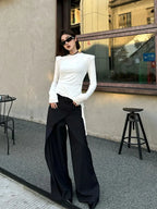 Solid Loose Spliced Button Fashion Pants for Women Patchwork Skirts Minimalism High Waist Pant Female Autumn Clothing