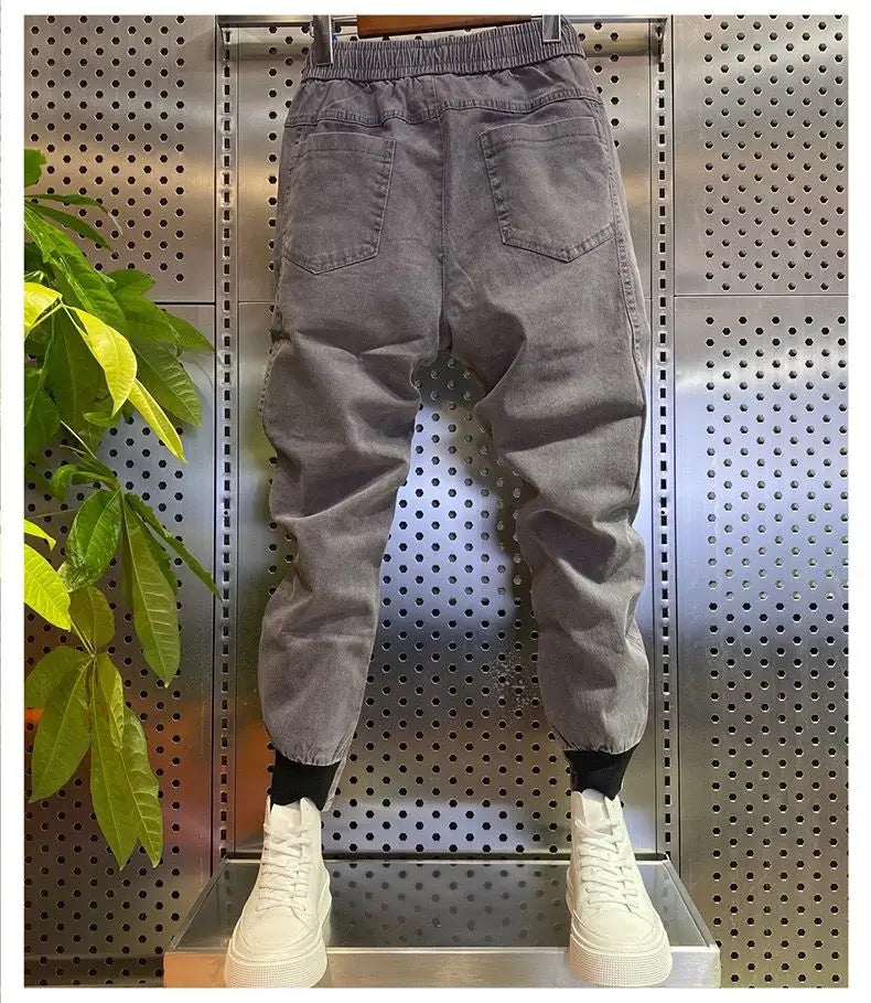 Men's Winter Pants Korean Streetwear Fleece Warm Designer Drawstring Brushed Cargo MEN FASHION Baggy Harem Jeans Pants Male