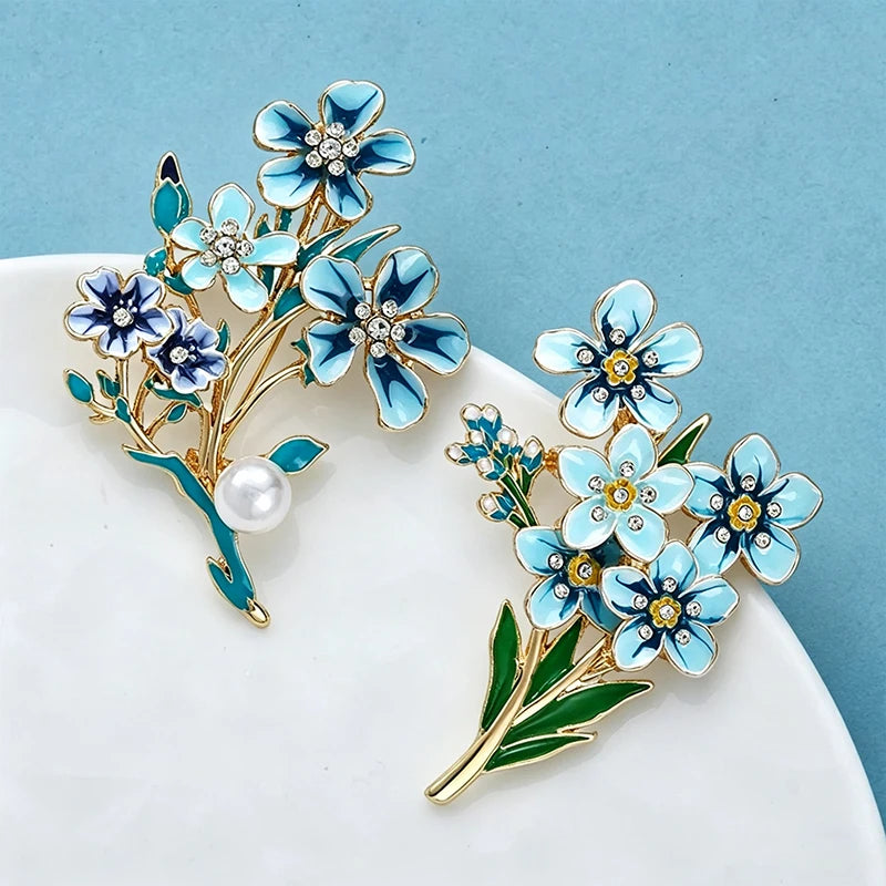 PENDRA Azurelle Elegant Blue Flower Brooch