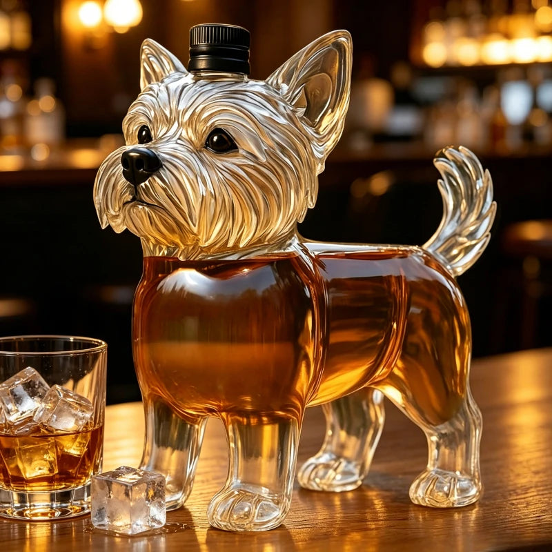 JJWest Highland Terrier Shaped Whiskey Decanter, Clear Glass Liquor Bottle for Bourbon/Brandy, Unique Bar Decor & Dog Lover Gift