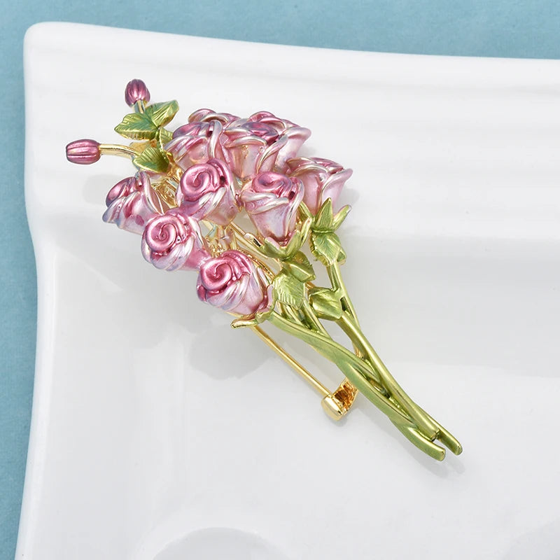 PENDRA Rosalia Pink Rose Flower Brooch