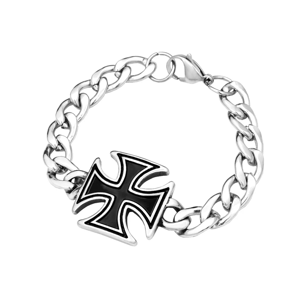 PENDRA Templar Cross Stainless Steel Biker Bracelet