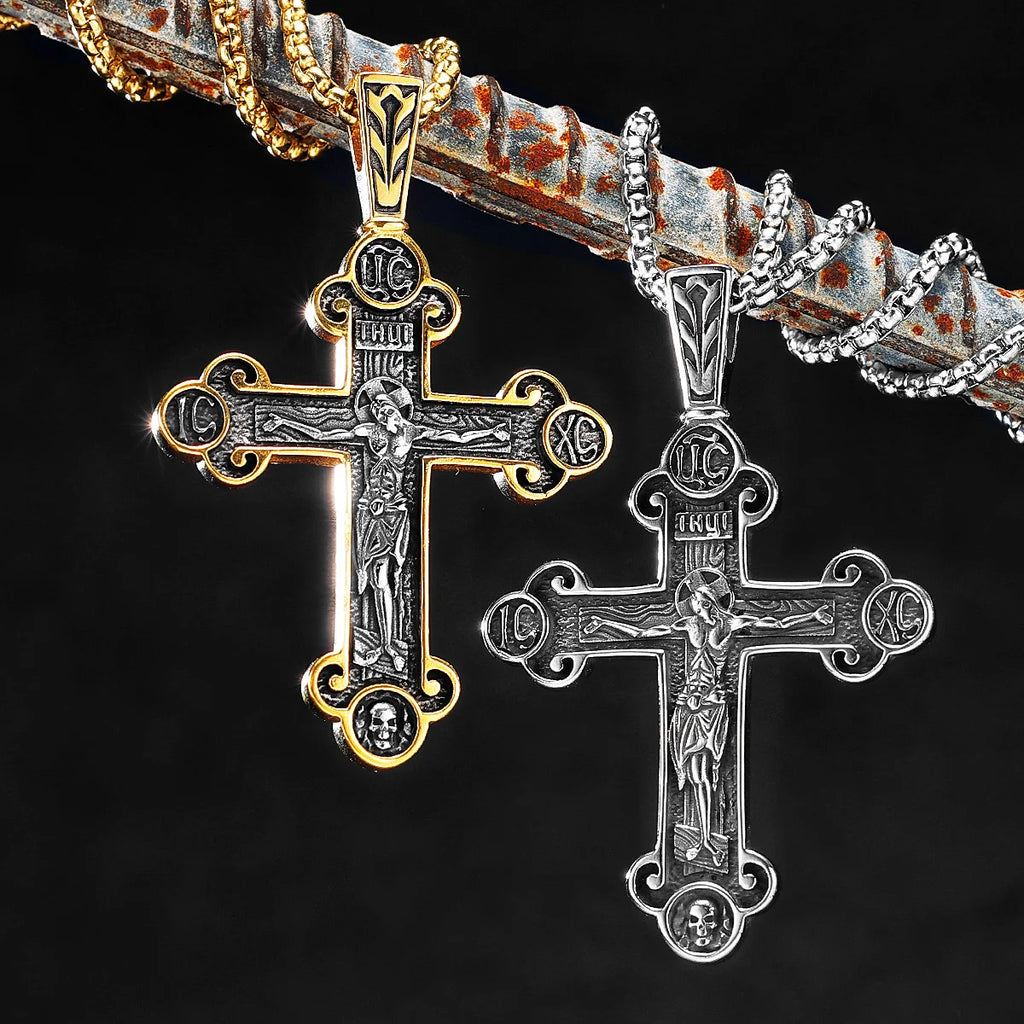 INRI Jesus Cross Religon Amulet Stainless Steel Men Women Necklaces Pendants Chain Punk Trendy Jewelry Creativity Gift Wholesale