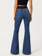 New Women's Low-rise Stretch Dark Wash Blue Flare Jeans, Multi-pocket Design, Women's Jeans and Clothing