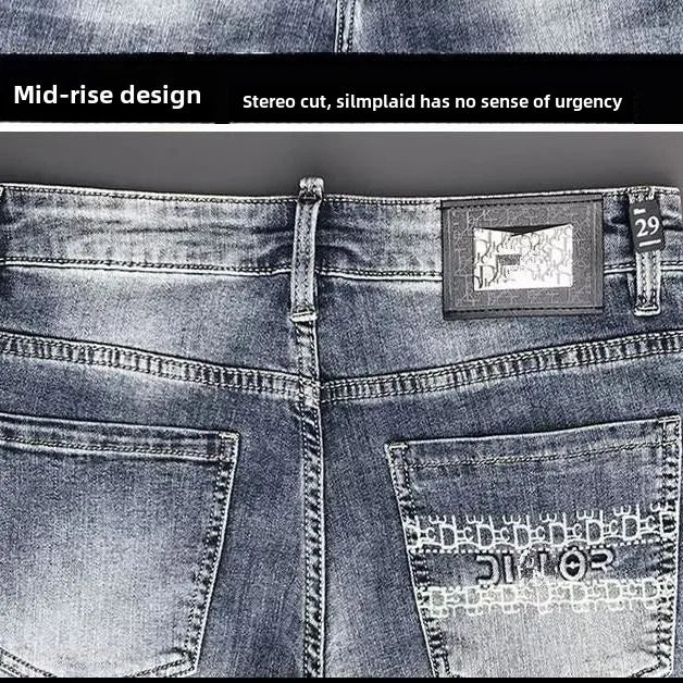 Spring Autumn 2025 Man Luxury Clothing Retro Embossed Denim Jeans for Men High-End Washed Fashion Man Designer Skinny Jeans