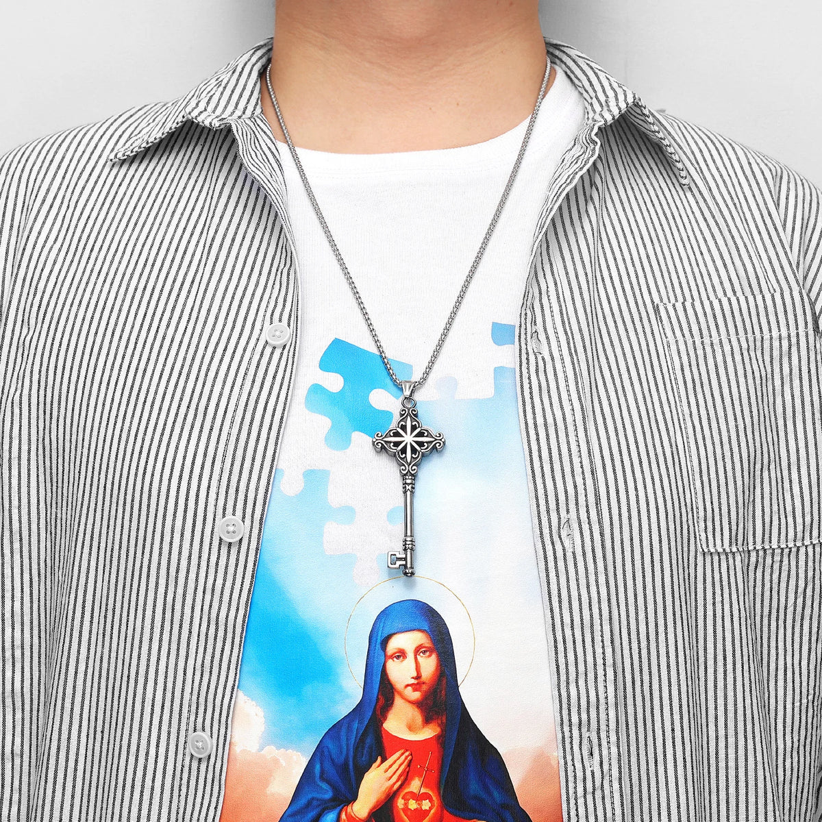 Vintage Cross Key Stainless Steel Men Women Necklaces Pendants Chain Unique Punk Trendy Amulet Jewelry Creativity Gift Wholesale
