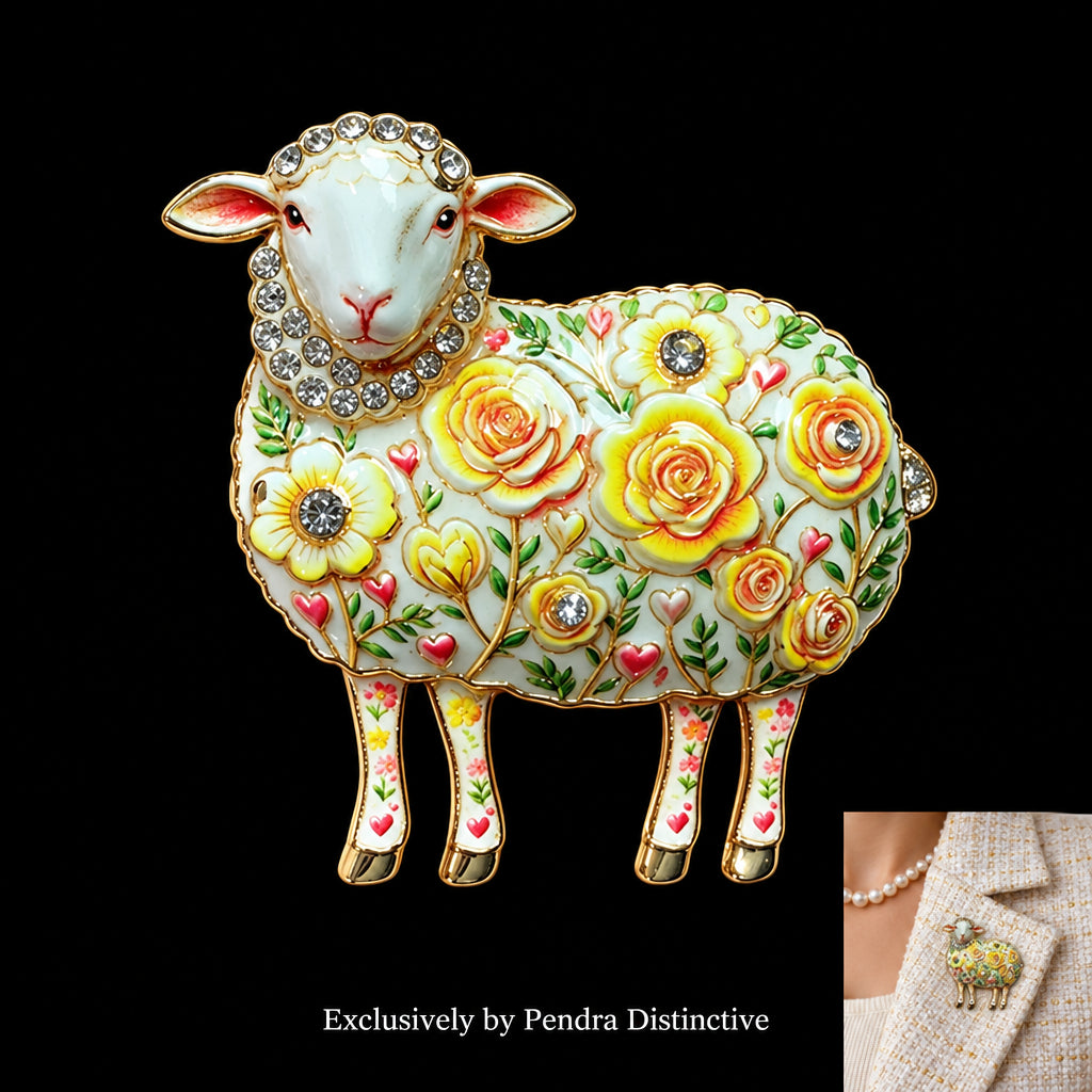 PENDRA Rose Rhinestone Sheep Brooch