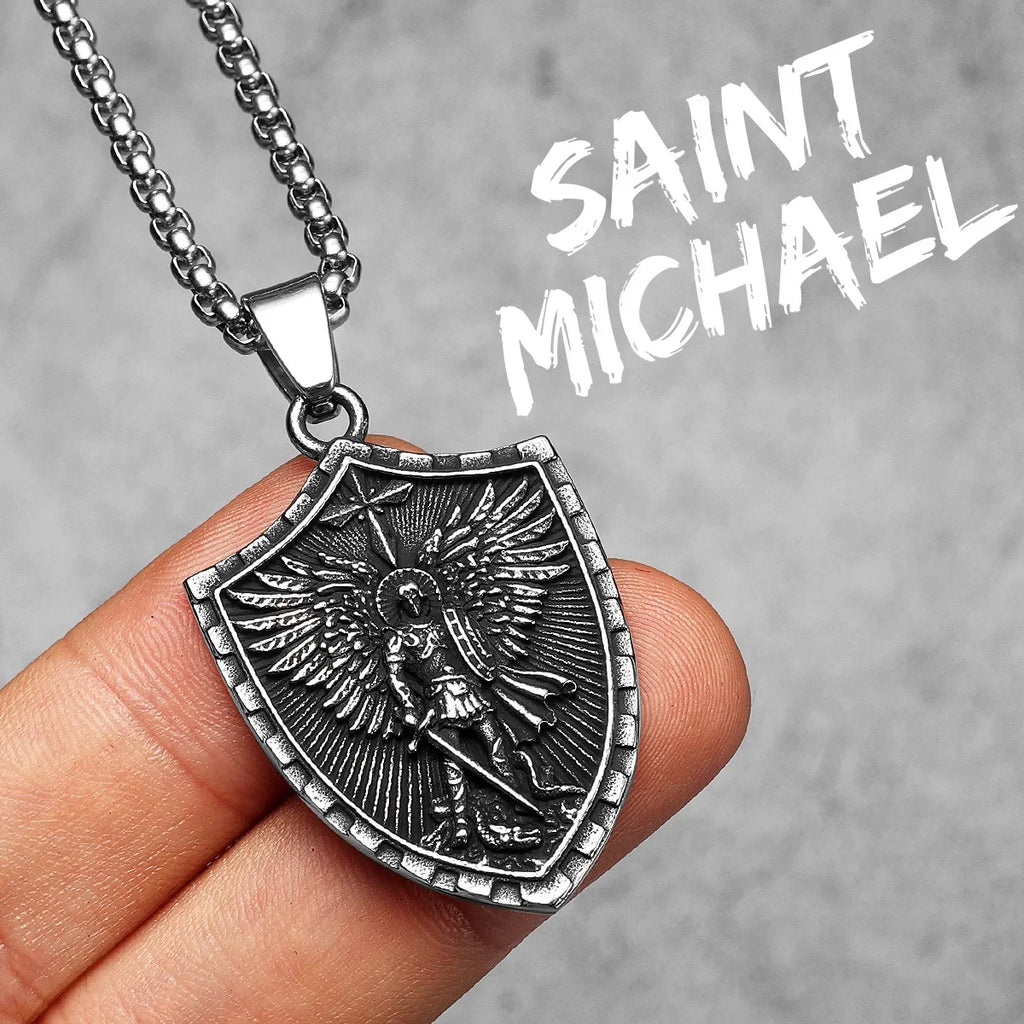 PENDRA Angel St Michael Steel Necklace