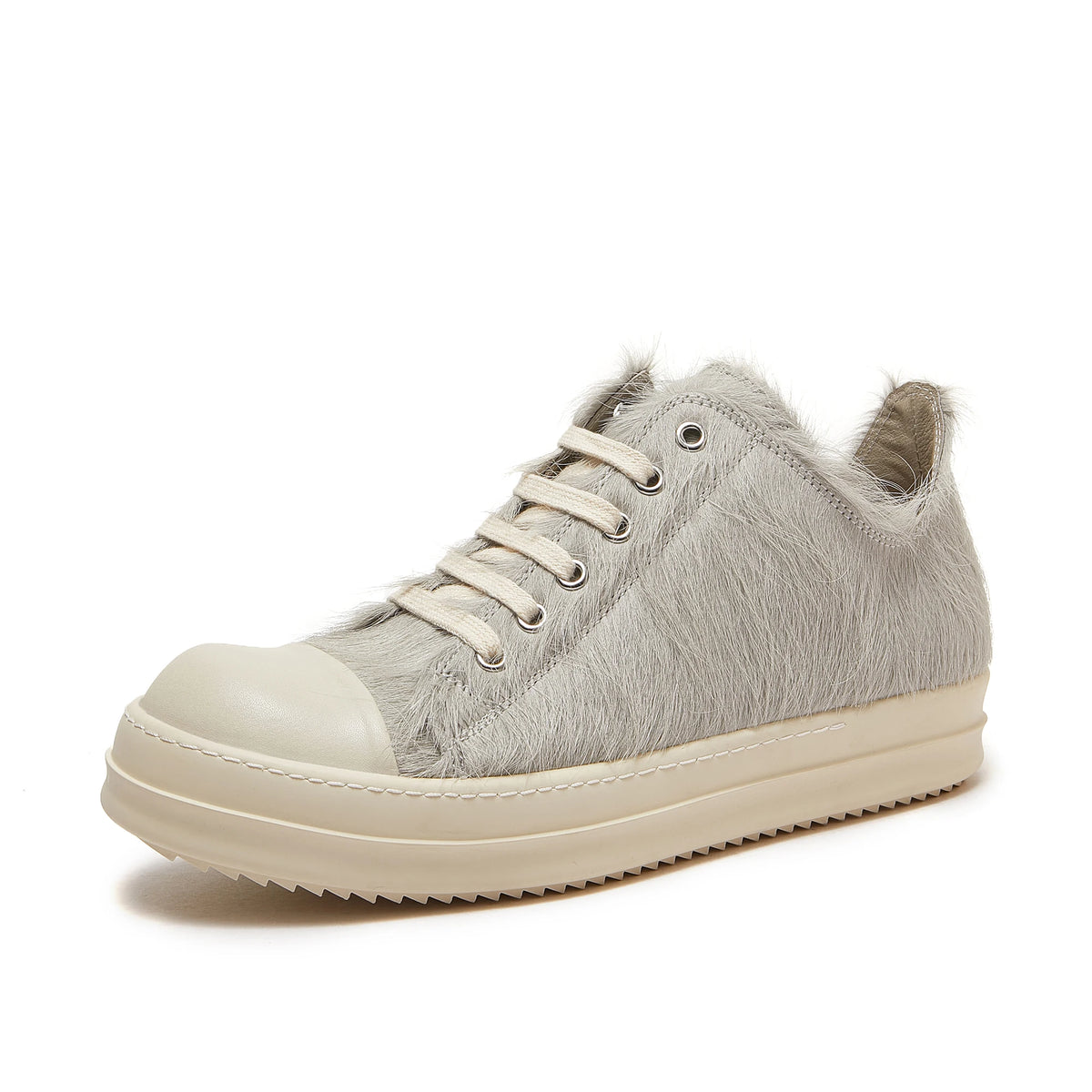 PENDRA Grey Horsehair Grey Leather Low-Top Lace-Up Thick-Sole Sneakers
