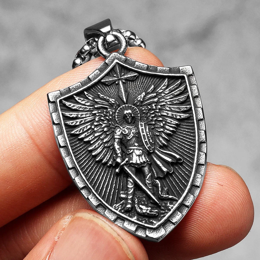 PENDRA Angel St Michael Steel Necklace