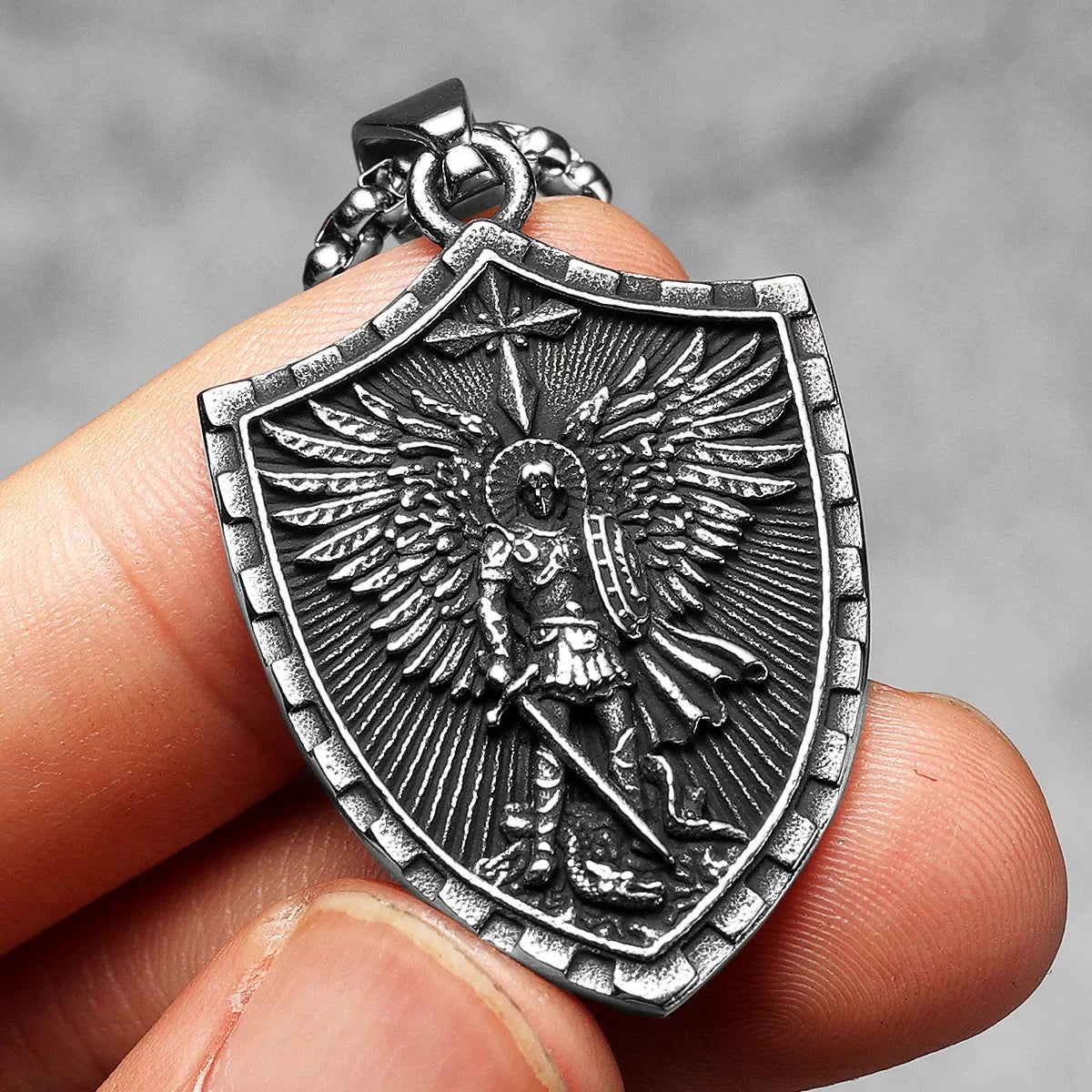 PENDRA Angel St Michael Steel Necklace
